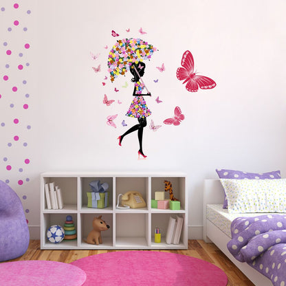 Homexa Decor | Happy Walls Fairy with Butterflies Design Wall Sticker (Size 56 x 58 cm)