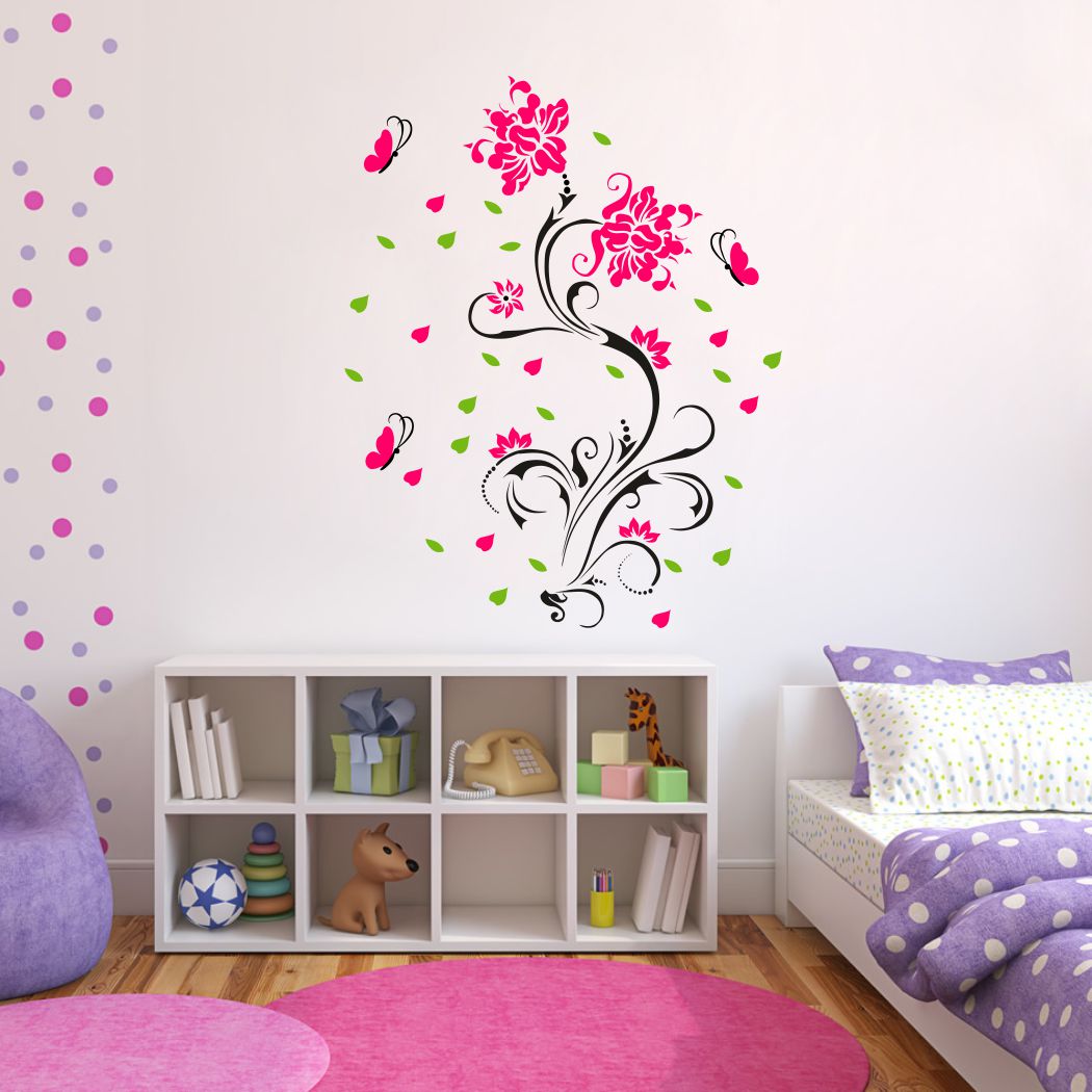 Homexa Decor | Flower and Butterfly Design Wall Sticker (Size 46 x 58 cm)