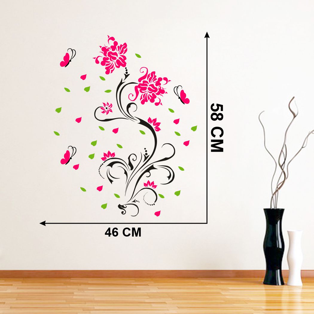 Homexa Decor | Flower and Butterfly Design Wall Sticker (Size 46 x 58 cm)