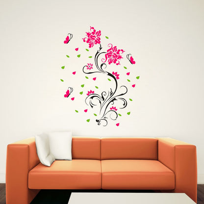 Homexa Decor | Flower and Butterfly Design Wall Sticker (Size 46 x 58 cm)