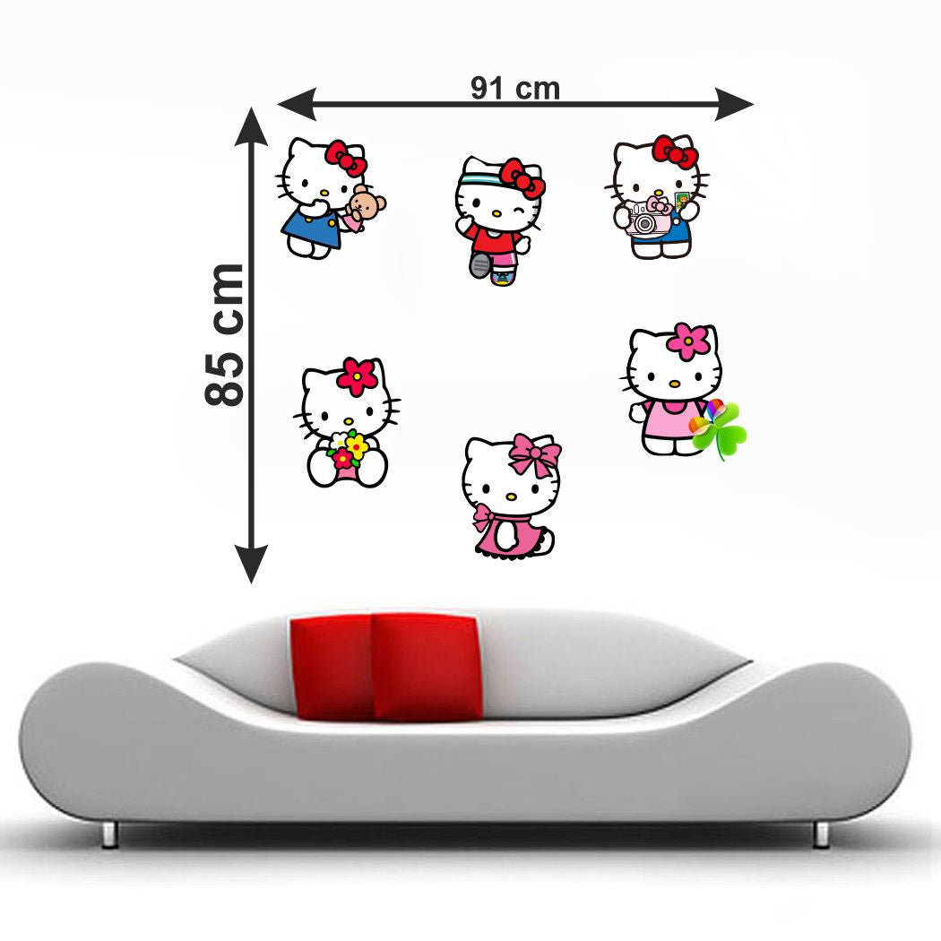 Homexa Decor | Hello Cute Kitty Design Wall Sticker (Size 91 x 85 cm)