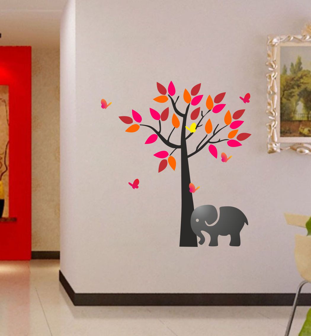 Homexa Decor | Tree With Elephants Wall Sticker (Size 58 x 64 cm)