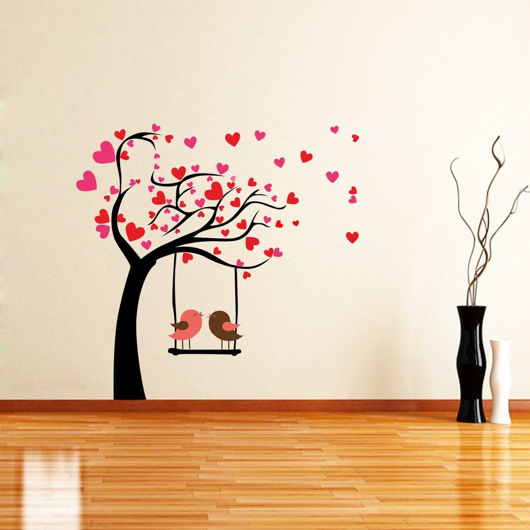 Homexa Decor | Beautiful Tree Heart and Birds Wall Sticker (Size 60 x 58 cm)