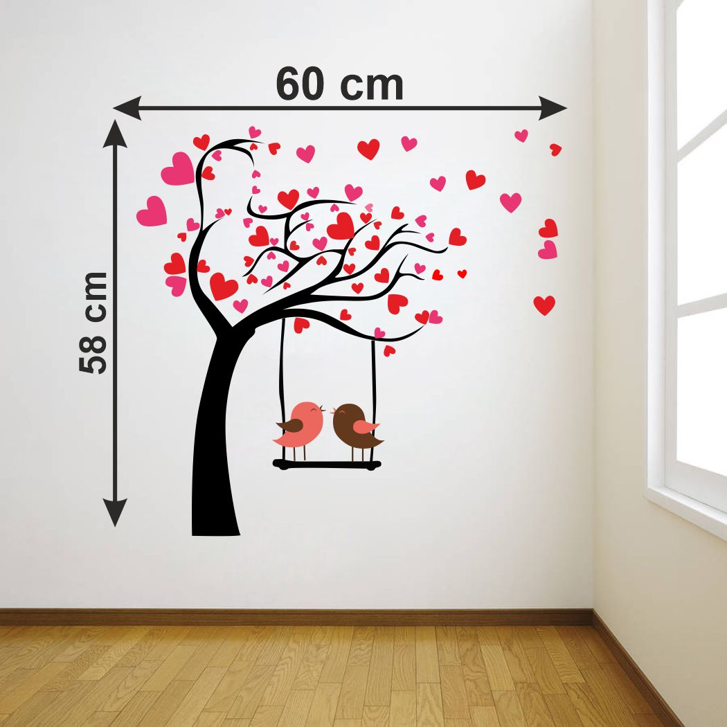 Homexa Decor | Beautiful Tree Heart and Birds Wall Sticker (Size 60 x 58 cm)