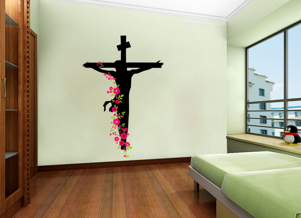 Homexa Decor | Beautiful Flower and Jesus Design Wall Sticker (Size 60 x 91 cm)