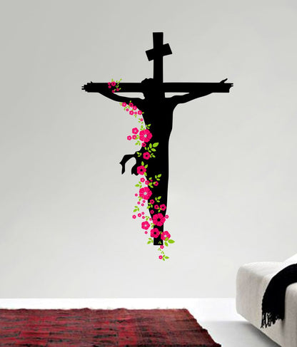 Homexa Decor | Beautiful Flower and Jesus Design Wall Sticker (Size 60 x 91 cm)