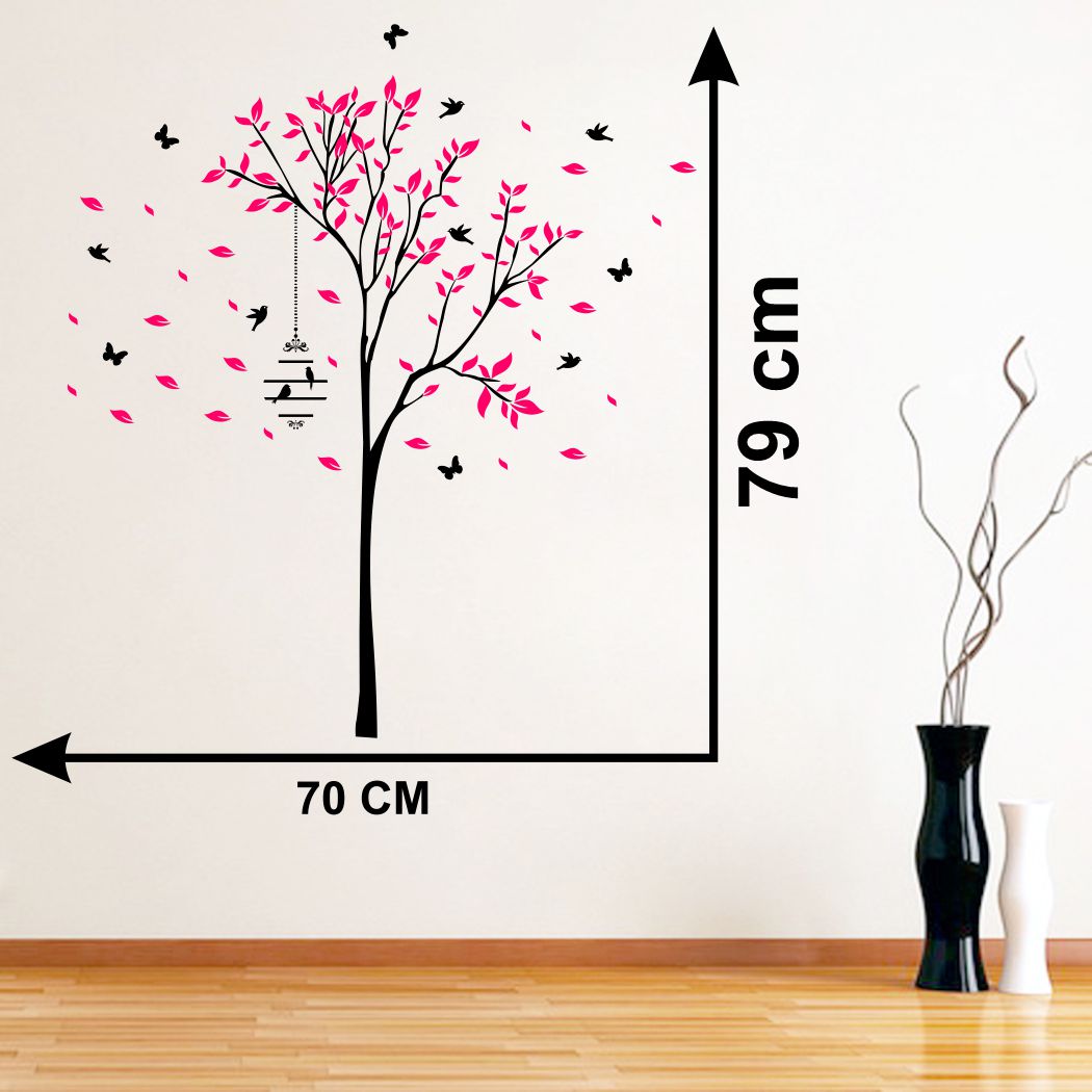 Homexa Decor | Tree With Colorful Leaf and Birds, Butterfly Design Wall Sticker (Size 70 x 79 cm)