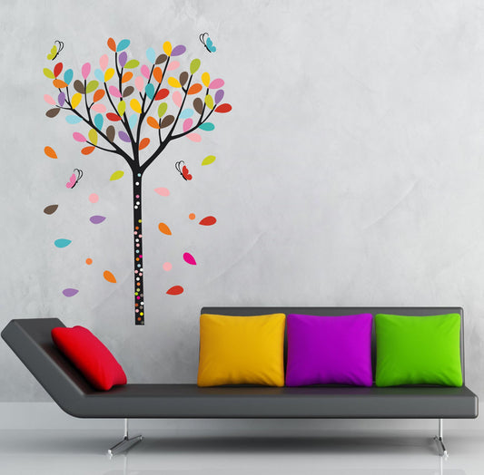 Homexa Decor | Colorful Tree and Butterfly Design Wall Sticker (Size 58 x 90 cm)