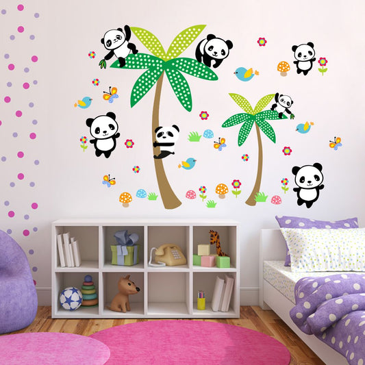 Homexa Decor | Tree With Cute Baby Pandas Design Wall Sticker (Size 84 x 58 cm)