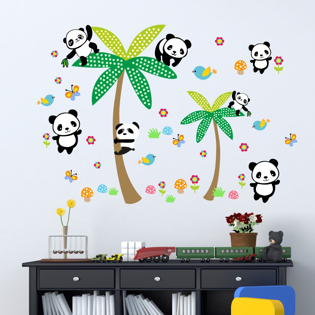 Homexa Decor | Tree With Cute Baby Pandas Design Wall Sticker (Size 84 x 58 cm)