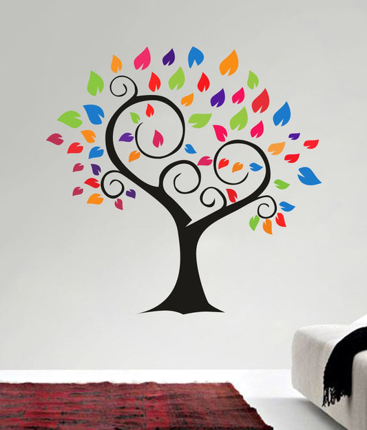 Homexa Decor | Tree and Colorful Leaf Design Wall Sticker (Size 54 x 52 cm)