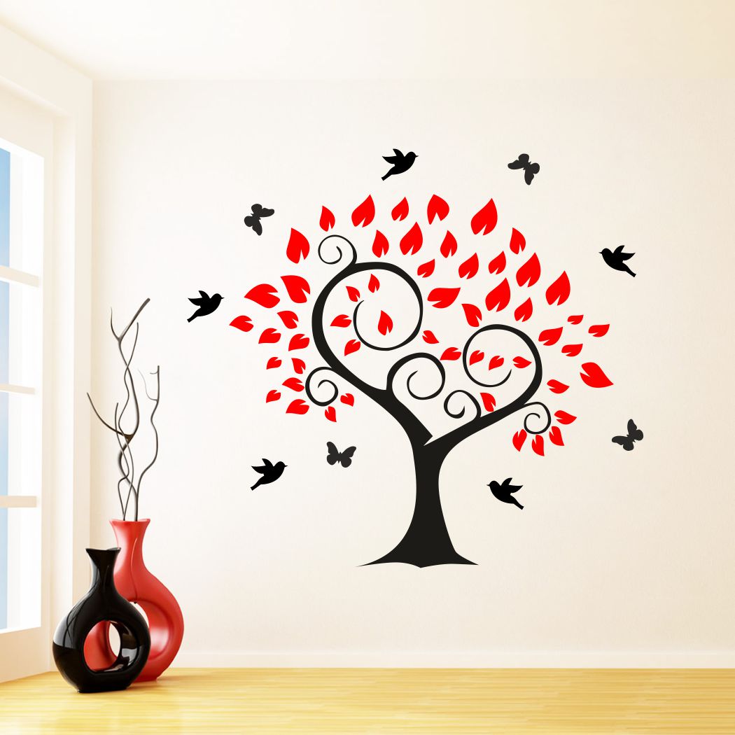 Homexa Decor | Tree With Birds Design Wall Sticker (Size 64 x 58 cm)