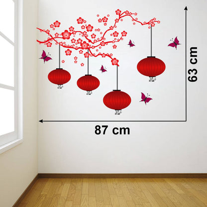 Homexa Decor | Tree With Lamp and Butterfly Design Wall Sticker (Size 87 x 63 cm)