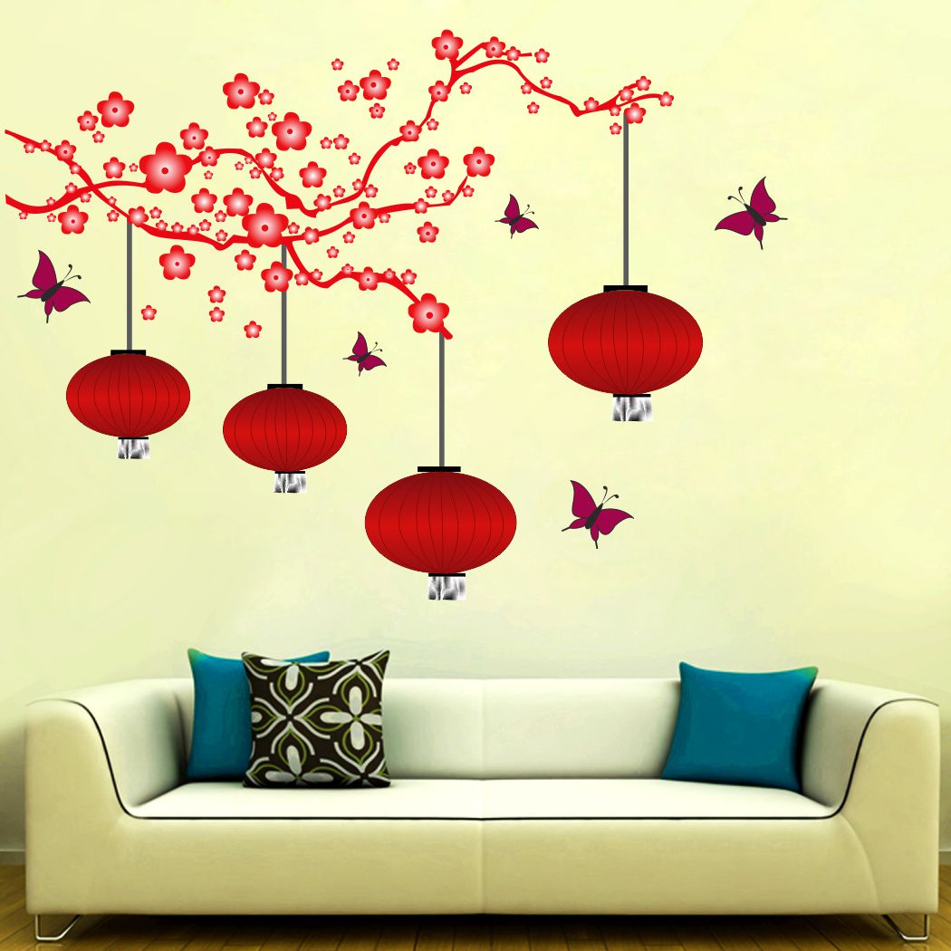 Homexa Decor | Tree With Lamp and Butterfly Design Wall Sticker (Size 87 x 63 cm)