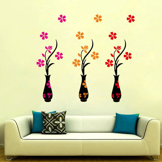 Homexa Decor | Colorful Flower Pot Design Wall Sticker (Size 95 x 85 cm)