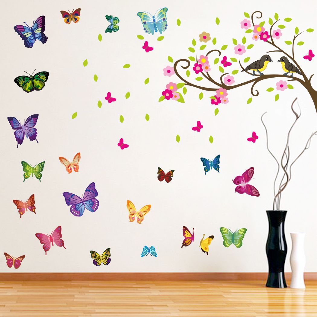 Homexa Decor | Beautiful Butterfly Birds Design Wall Sticker (Size 110 x 91 cm)