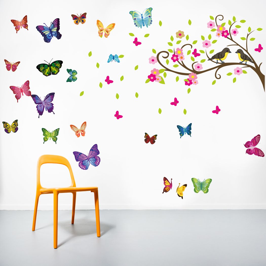 Homexa Decor | Beautiful Butterfly Birds Design Wall Sticker (Size 110 x 91 cm)