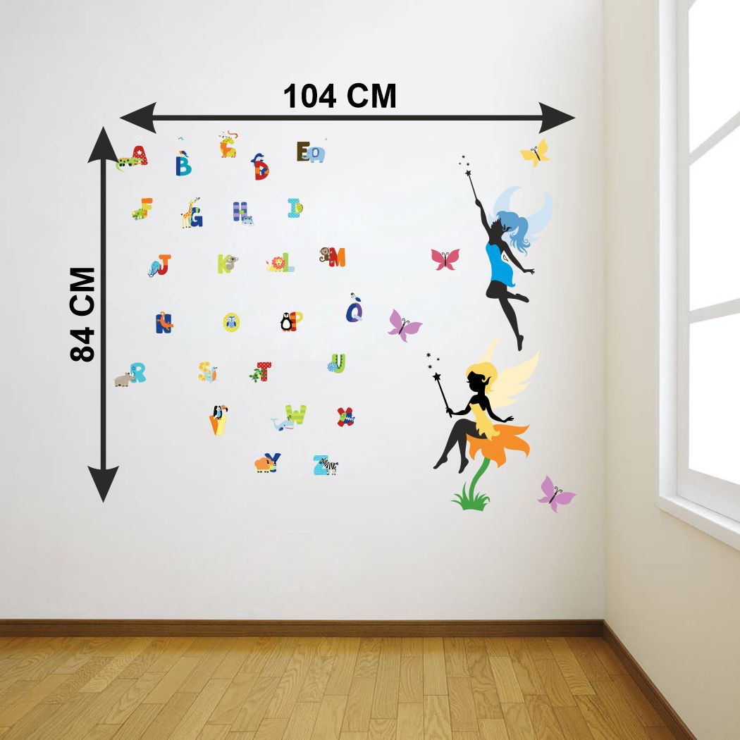 Homexa Decor | Flat Alphabets With Fairy Design Wall Sticker (Size 104 x 84 cm)