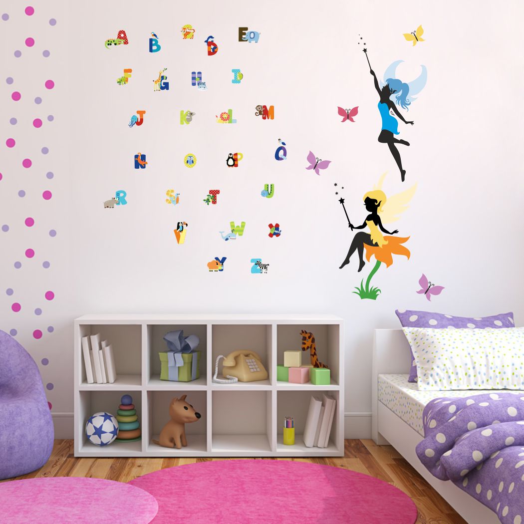 Homexa Decor | Flat Alphabets With Fairy Design Wall Sticker (Size 104 x 84 cm)