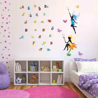 Homexa Decor | Flat Alphabets With Fairy Design Wall Sticker (Size 104 x 84 cm)