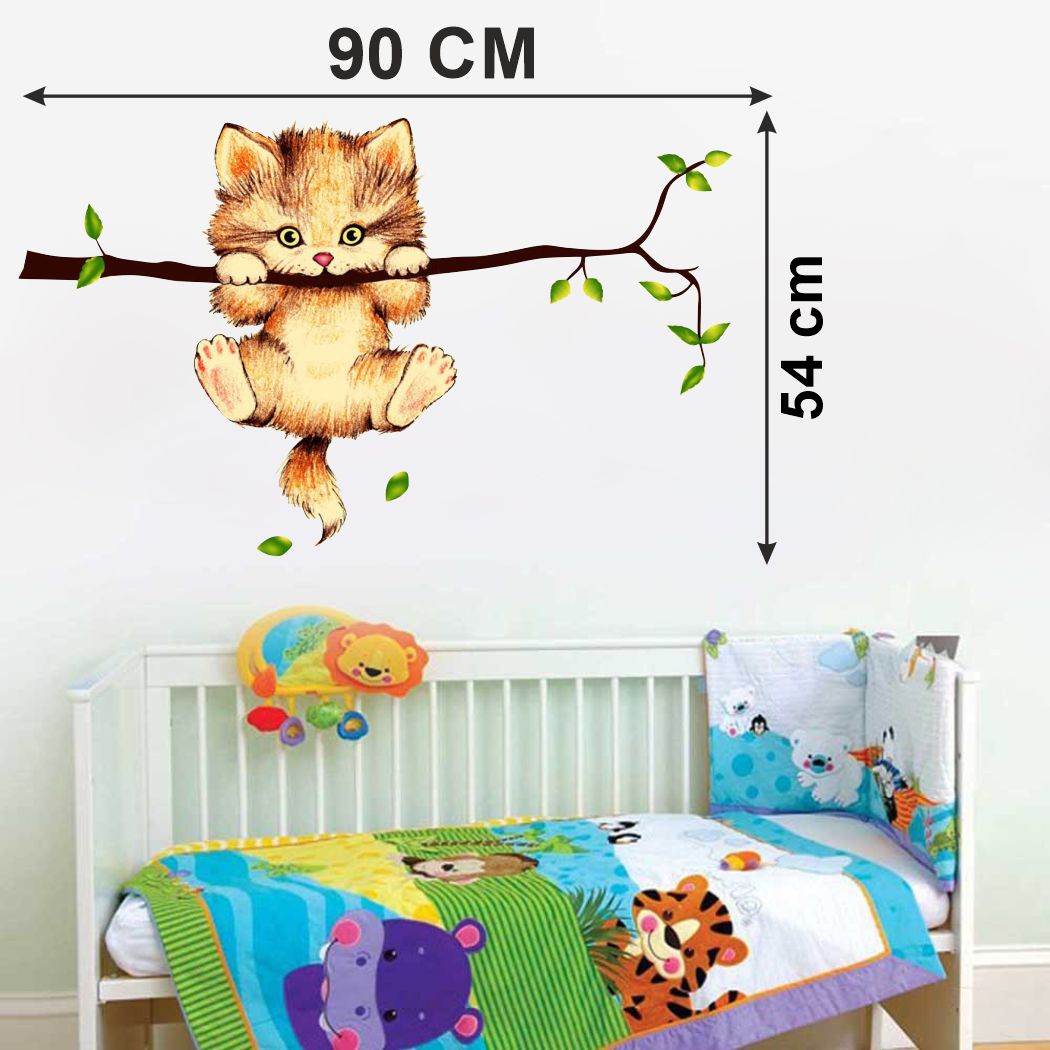 Homexa Decor | Tree With Hanging Cat Design Wall Sticker (Size 90 x 54 cm)