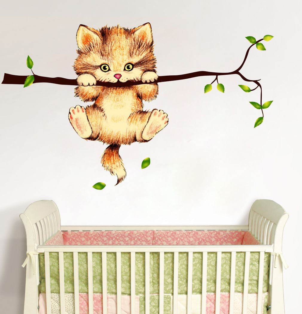 Homexa Decor | Tree With Hanging Cat Design Wall Sticker (Size 90 x 54 cm)