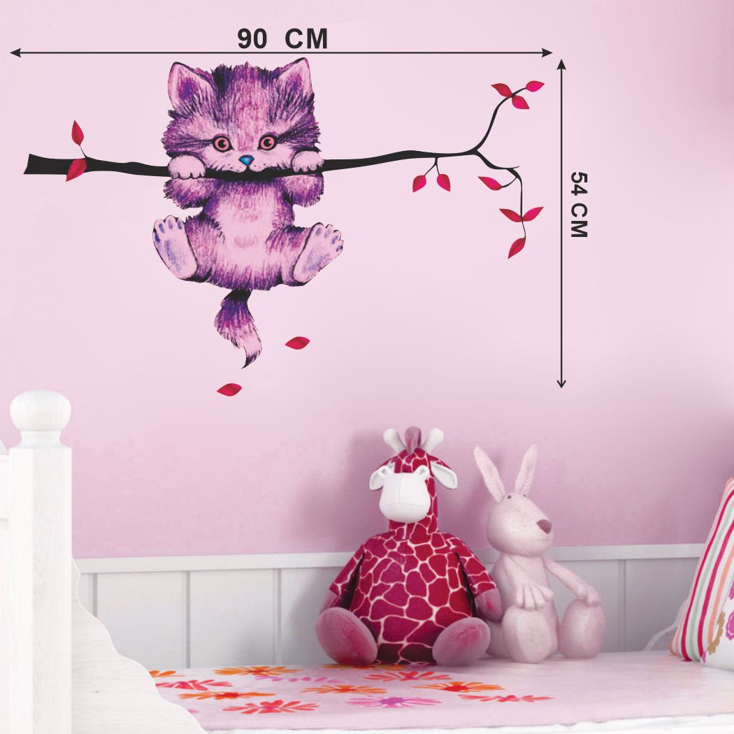 Homexa Decor | Tree With Hanging Cat Design Wall Sticker (Size 90 x 54 cm)