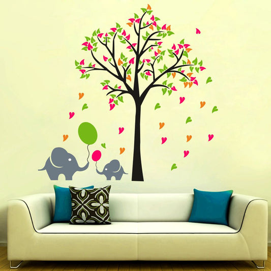 Homexa Decor | Colorful Tree With Elephant and Balloon Design Wall Sticker (Size 67 x 70 cm)