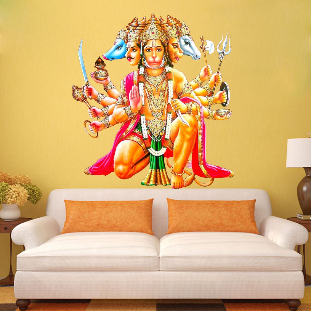 Homexa Decor | Spiritual Panchmukhi Hanuman Ji Wall Sticker (Size 52 x 56 cm)