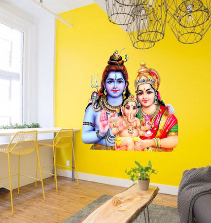 Homexa Decor | Gods of Shiv Parvati Ganesh Ji Design Wall Sticker (Size 53 x 55 cm)