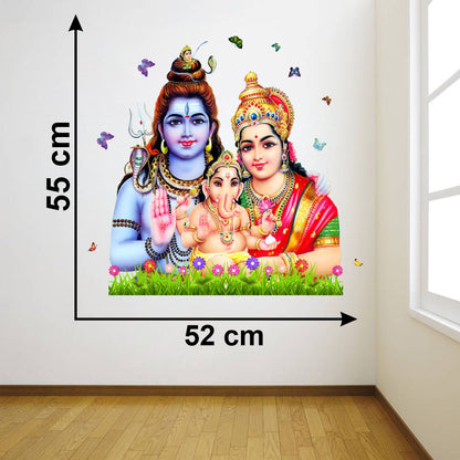 Homexa Decor | Gods of Shiv Parvati Ganesh Ji Design Wall Sticker (Size 52 x 56 cm)