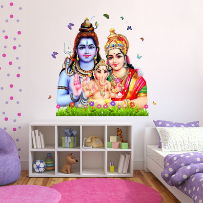 Homexa Decor | Gods of Shiv Parvati Ganesh Ji Design Wall Sticker (Size 52 x 56 cm)