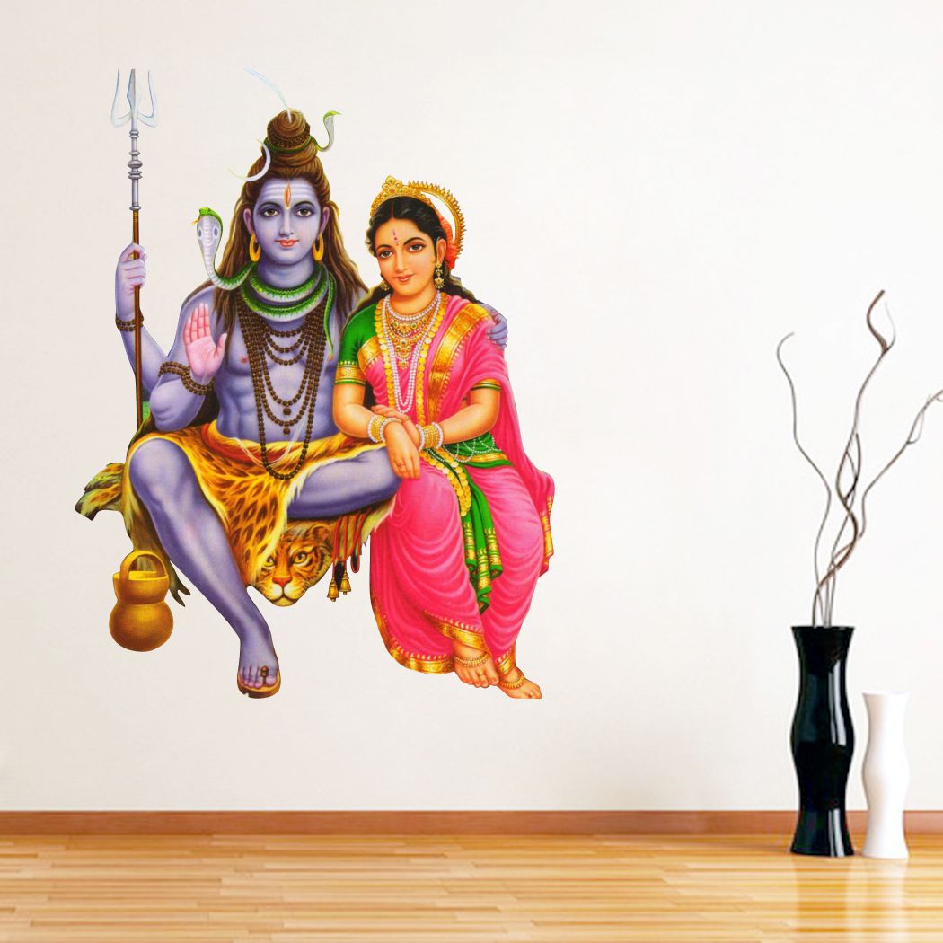 Homexa Decor | Gods of Shiv and Parvati Maa Design Wall Sticker (Size 42 x 56 cm)