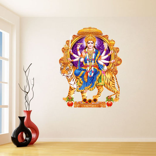 Homexa Decor | Durga Maa and Lion Design Wall Sticker (Size 43 x 88 cm)