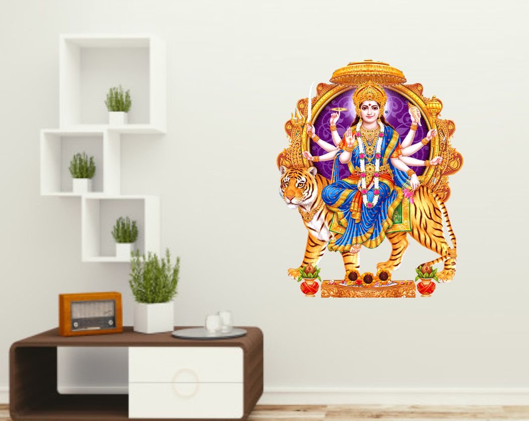 Homexa Decor | Durga Maa and Lion Design Wall Sticker (Size 43 x 88 cm)