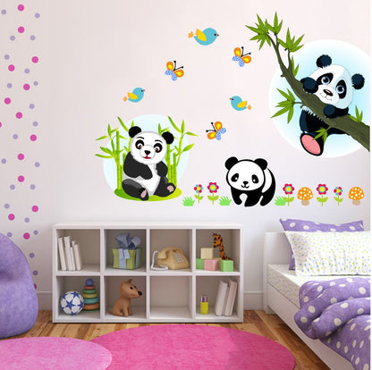 Homexa Decor | Beautiful Baby Panda-Butterfly-Flower Design Wall Sticker (Size 72 x 51 cm)