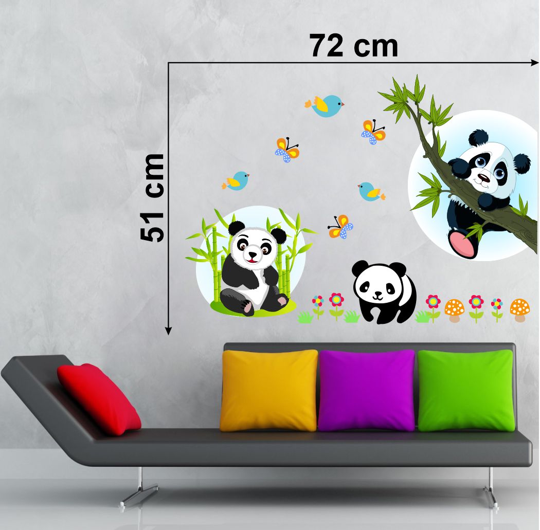 Homexa Decor | Beautiful Baby Panda-Butterfly-Flower Design Wall Sticker (Size 72 x 51 cm)