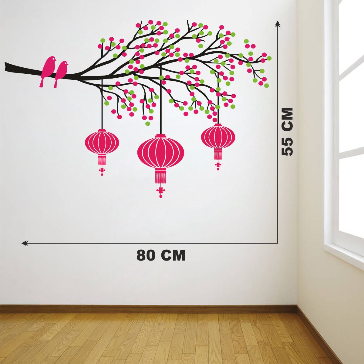 Homexa Decor | Tree With Lamp and Birds Design Wall Sticker (Size 85 x 55 cm)