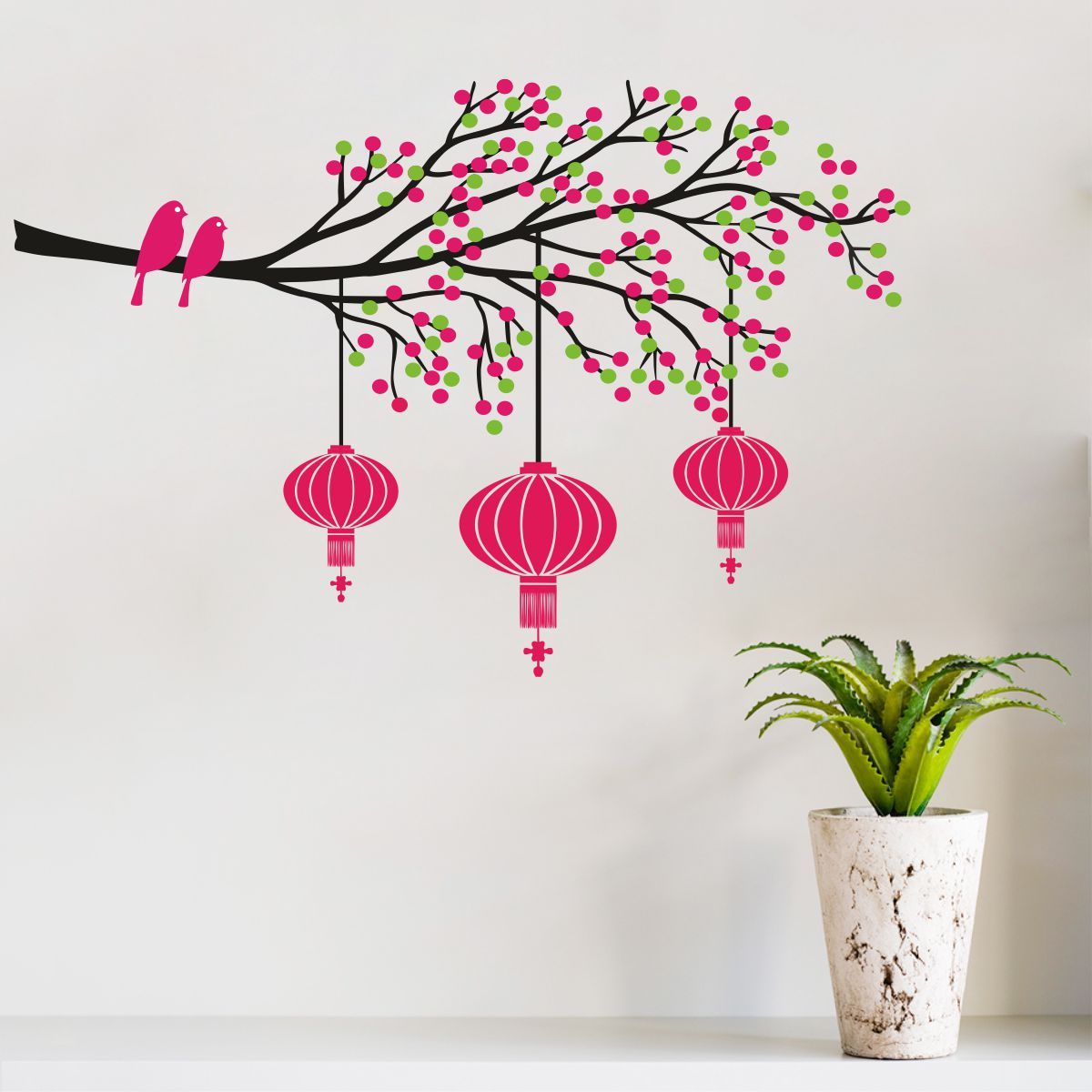 Homexa Decor | Tree With Lamp and Birds Design Wall Sticker (Size 85 x 55 cm)