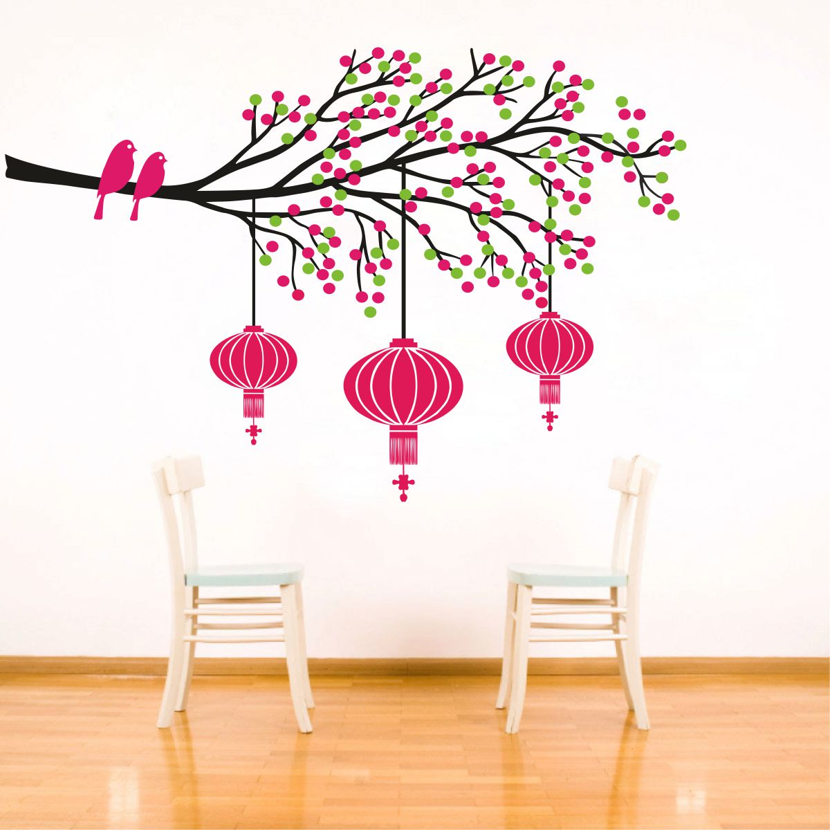 Homexa Decor | Tree With Lamp and Birds Design Wall Sticker (Size 85 x 55 cm)