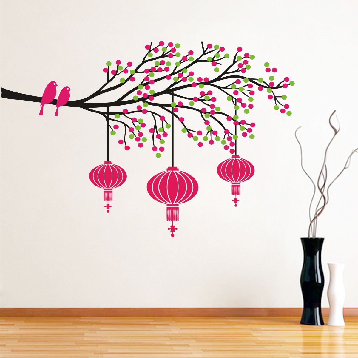 Homexa Decor | Tree With Lamp and Birds Design Wall Sticker (Size 85 x 55 cm)