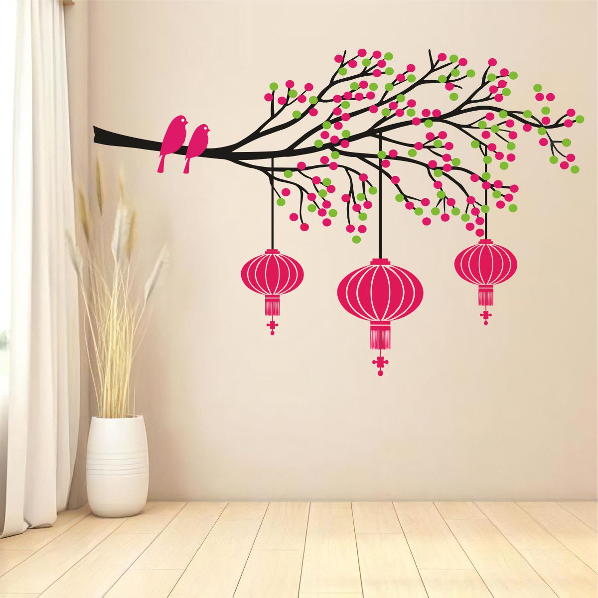 Homexa Decor | Tree With Lamp and Birds Design Wall Sticker (Size 85 x 55 cm)