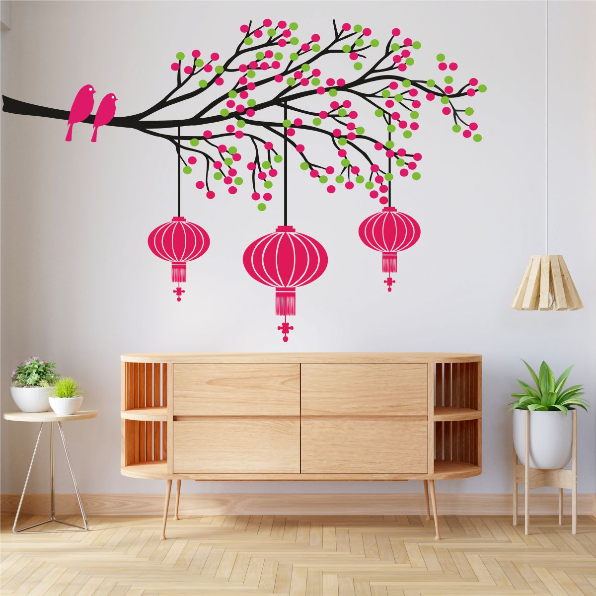 Homexa Decor | Tree With Lamp and Birds Design Wall Sticker (Size 85 x 55 cm)