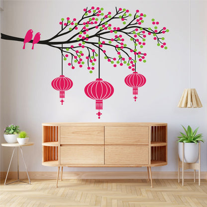 Homexa Decor | Tree With Lamp and Birds Design Wall Sticker (Size 85 x 55 cm)