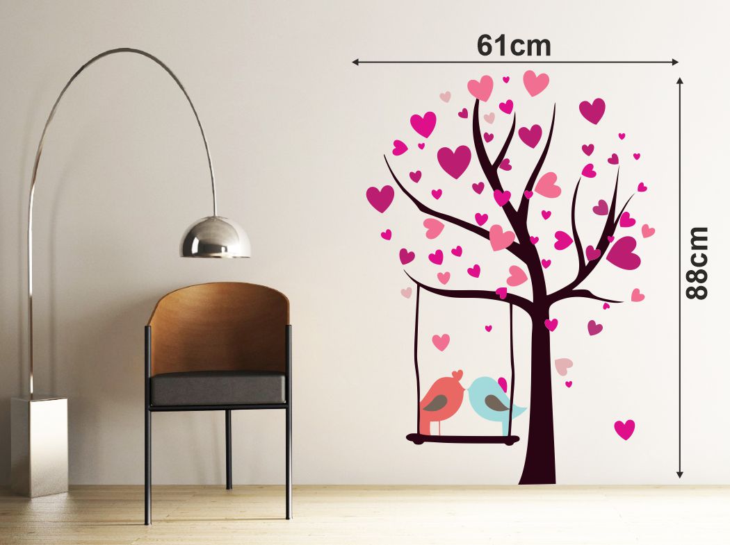 Homexa Decor | Tree With Heart and Birds Design Wall Sticker (Size 61 x 88 cm)