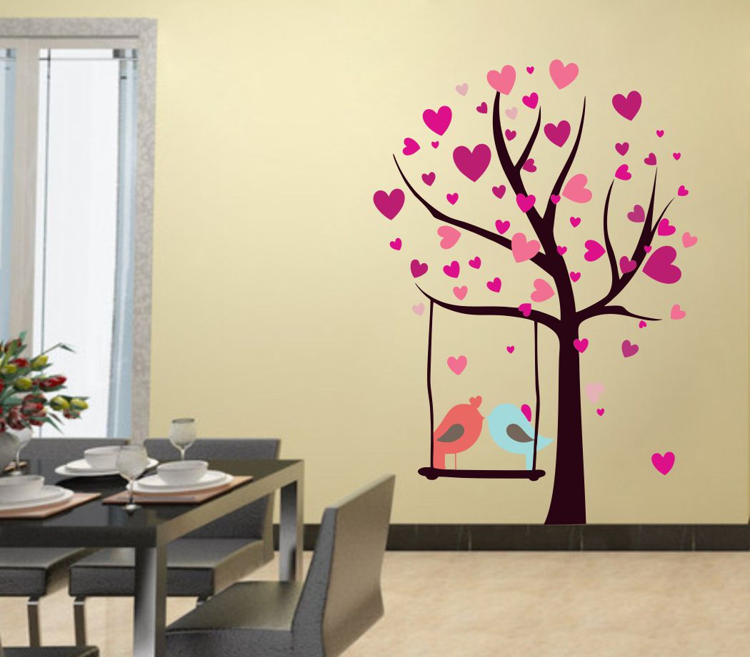 Homexa Decor | Tree With Heart and Birds Design Wall Sticker (Size 61 x 88 cm)