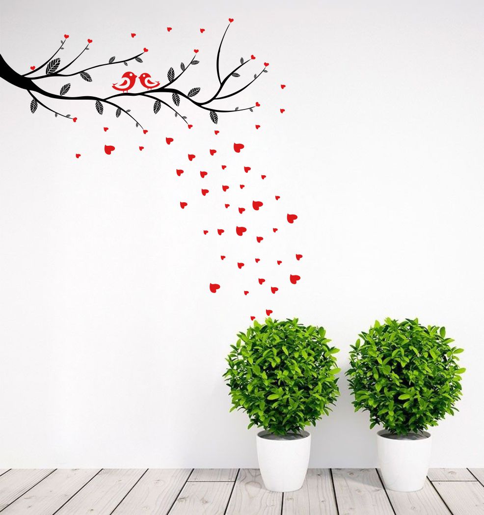 Homexa Decor | Tree With Leaf and Birds Design Wall Sticker (Size 91 x 91 cm)