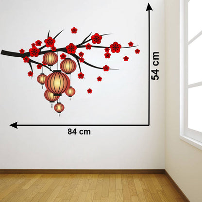 Homexa Decor | Tree With Lamp and Flower Design Wall Sticker (Size 84 x 54 cm)