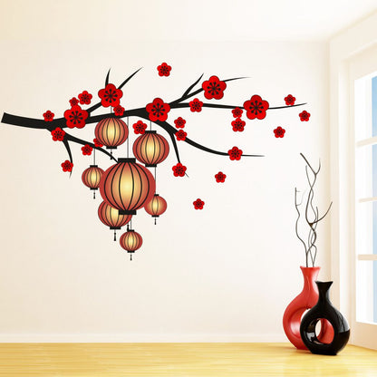 Homexa Decor | Tree With Lamp and Flower Design Wall Sticker (Size 84 x 54 cm)