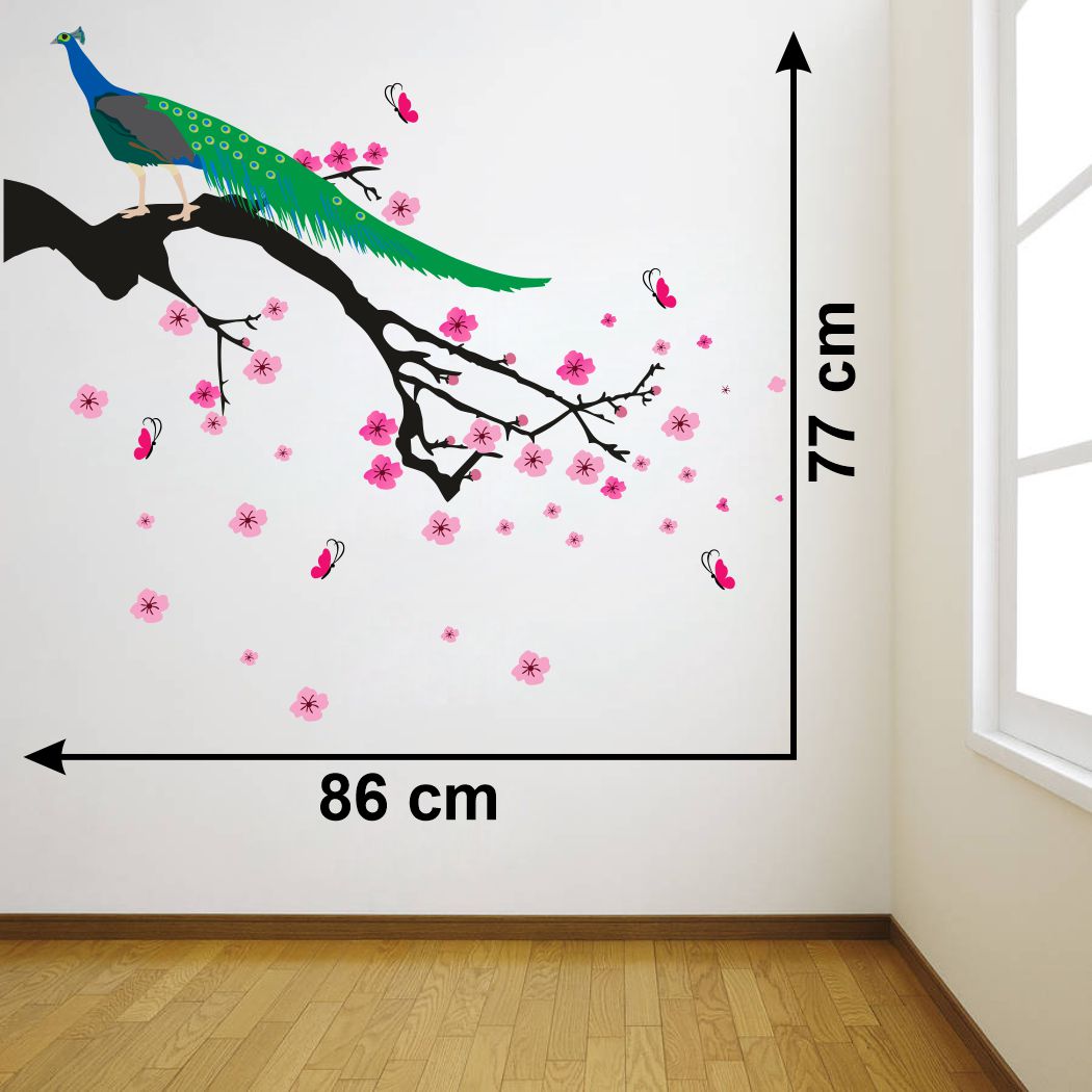 Homexa Decor | Tree With Flower and Peacock Design Wall Sticker (Size 86 x 77 cm)